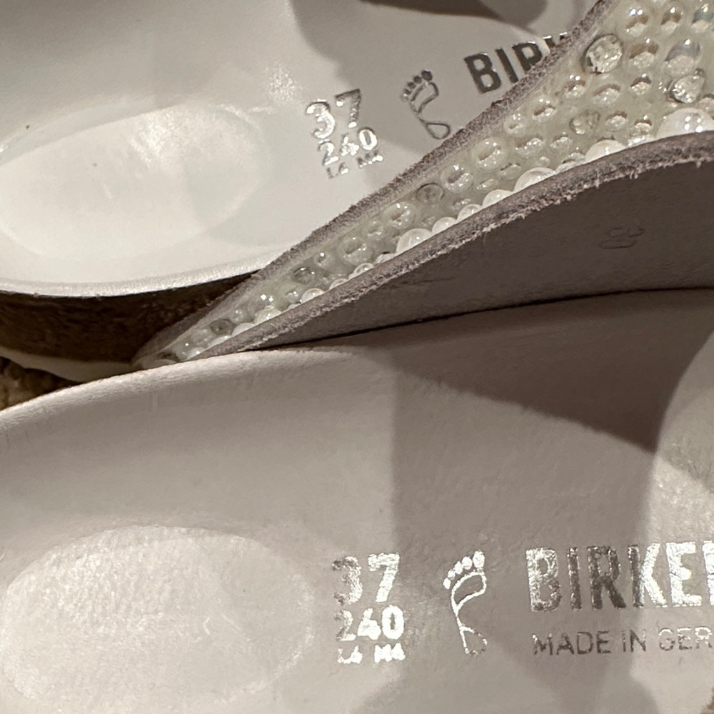 Birkenstock Customized Wedding Sandals in White with Pearl Accents - Picture 5 of 11